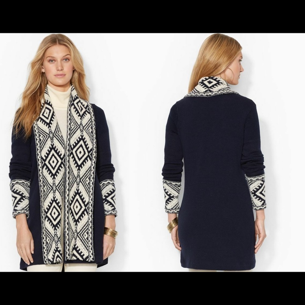 🤍 Lauren Ralph Lauren Geometric Aztec Front Cardigan - Picture 4 of 6